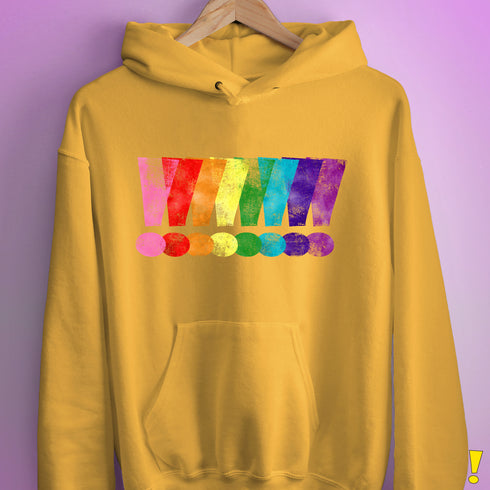 Distressed Gilbert Baker LGBTQ Pride Exclamation Points Hoodie - Mustard